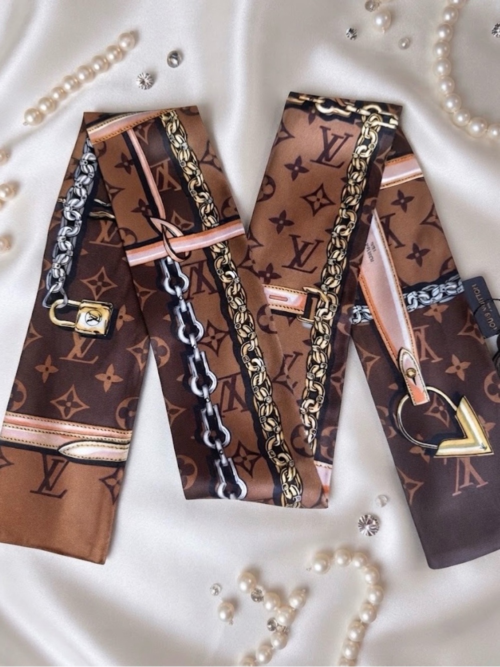 Louis Vuitton Brown Monogram Twilly Scarf Confidential Twilly NWT